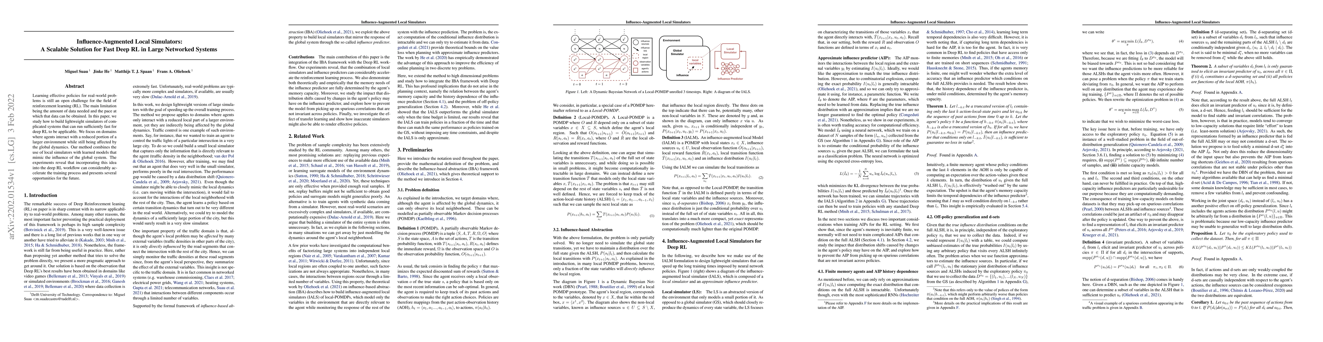 Thumbnail for Influence-Augmented Local Simulators: A Scalable Solution for Fast Deep
  RL in Large Networked Systems