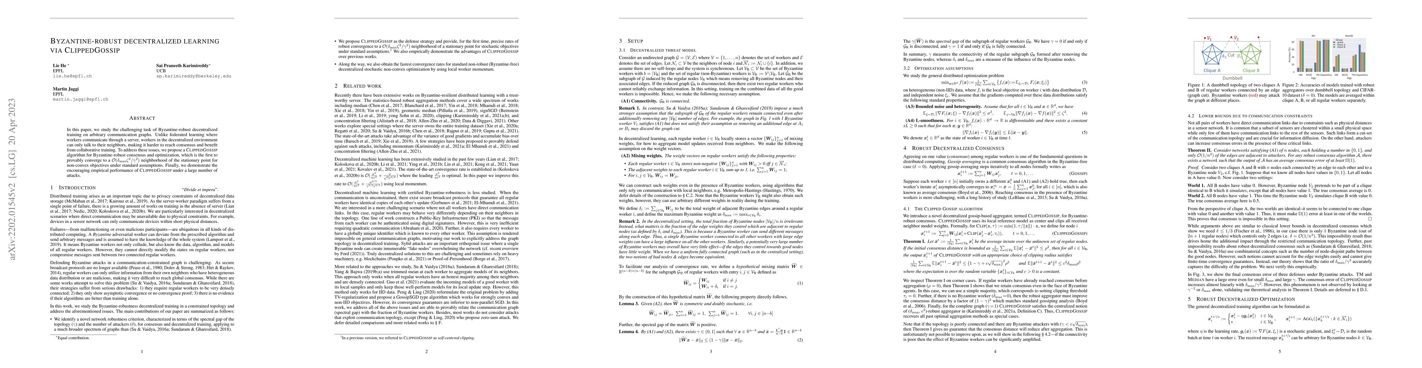 Thumbnail for Byzantine-Robust Decentralized Learning via ClippedGossip