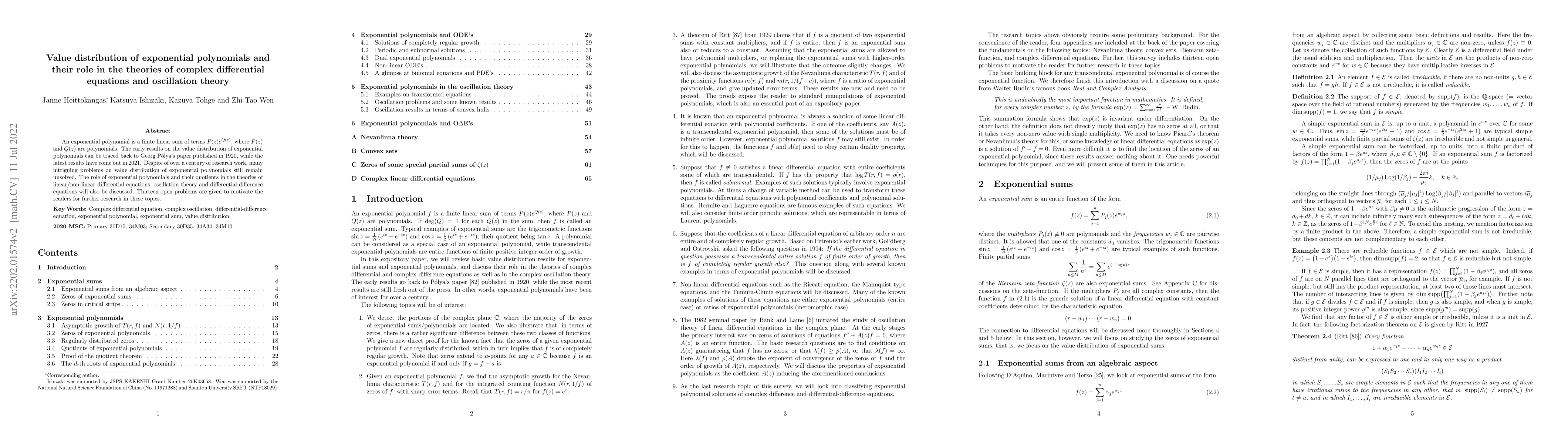 Thumbnail for Value distribution of exponential polynomials and their role in the
  theories of complex differential equations and oscillation theory