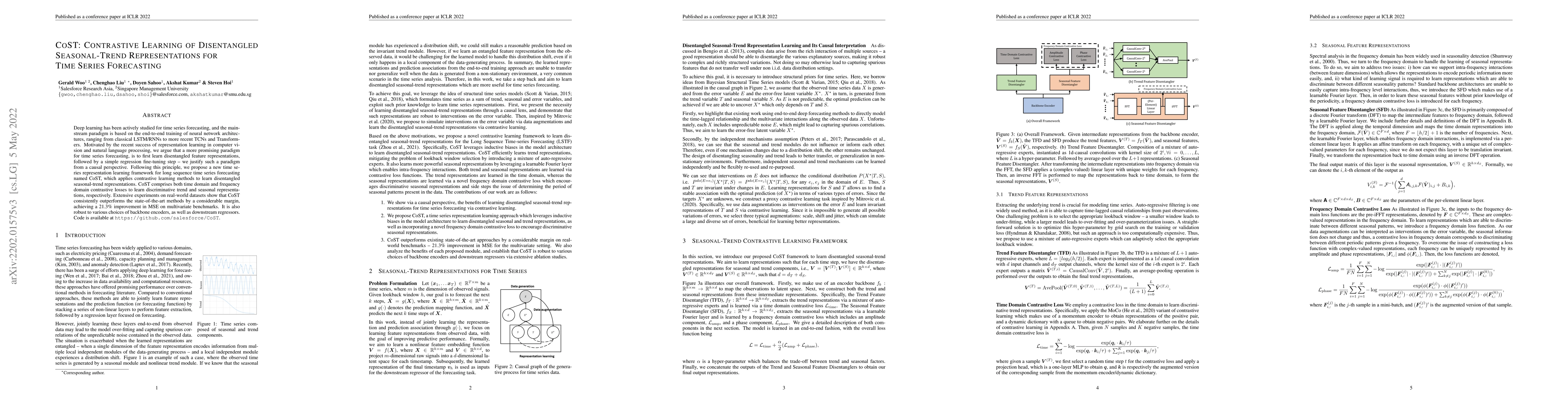 Thumbnail for CoST: Contrastive Learning of Disentangled Seasonal-Trend
  Representations for Time Series Forecasting