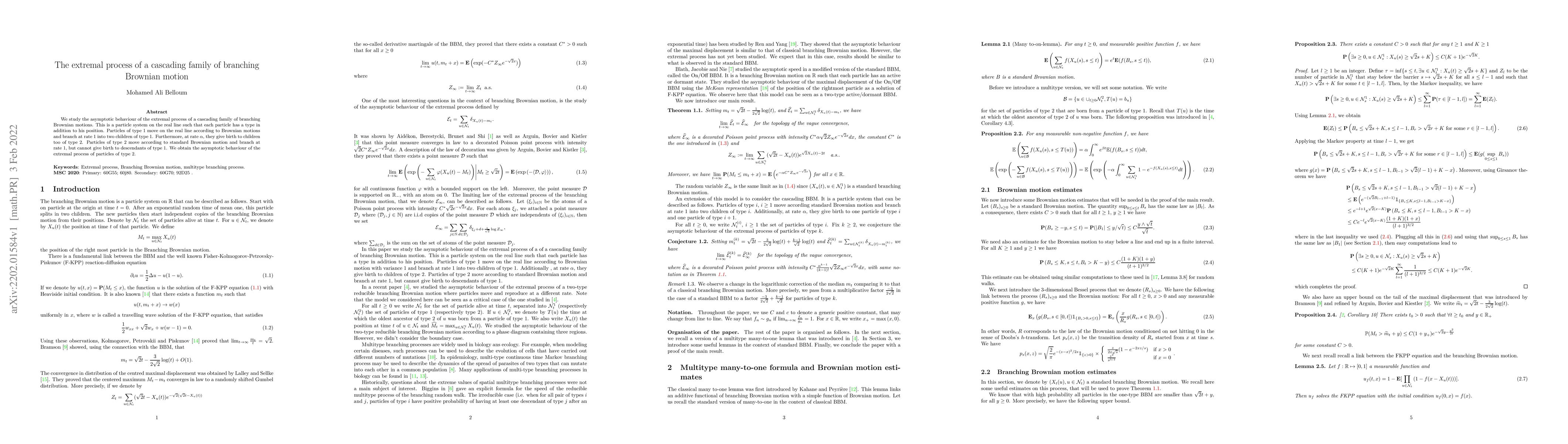 Thumbnail for The extremal process of a cascading family of branching Brownian motion
