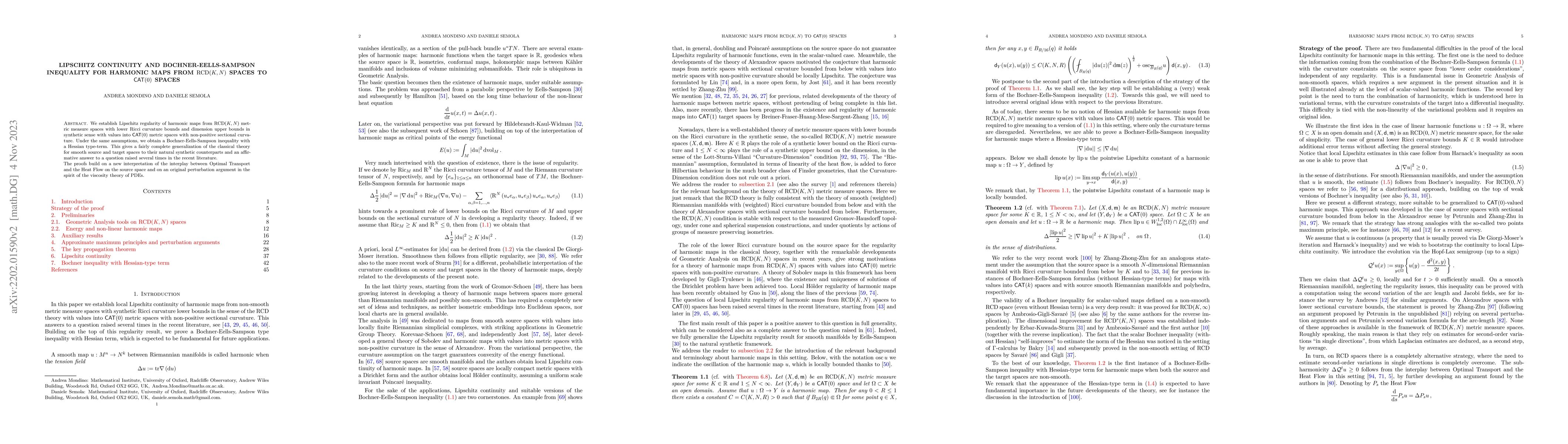 Thumbnail for Lipschitz continuity and Bochner-Eells-Sampson inequality for harmonic
  maps from $\mathrm{RCD}(K,N)$ spaces to $\mathrm{CAT}(0)$ spaces