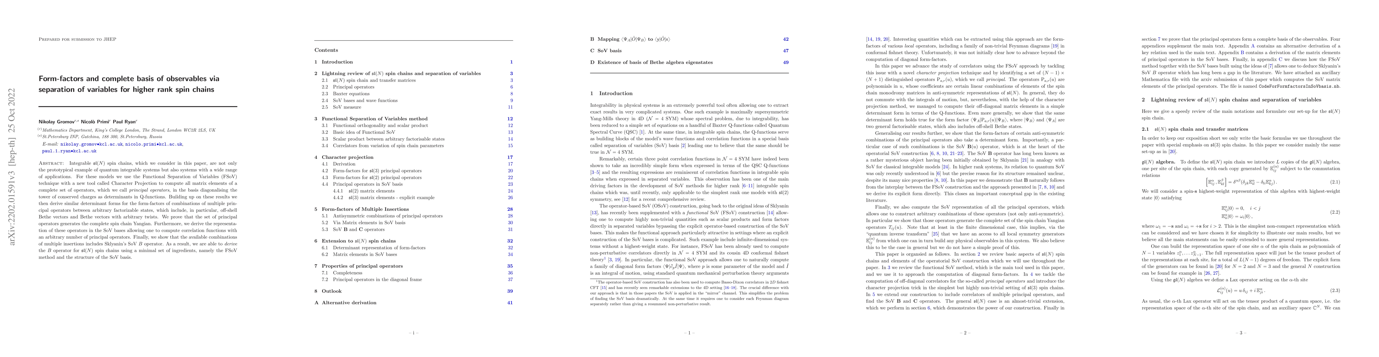 Thumbnail for Form-factors and complete basis of observables via separation of
  variables for higher rank spin chains