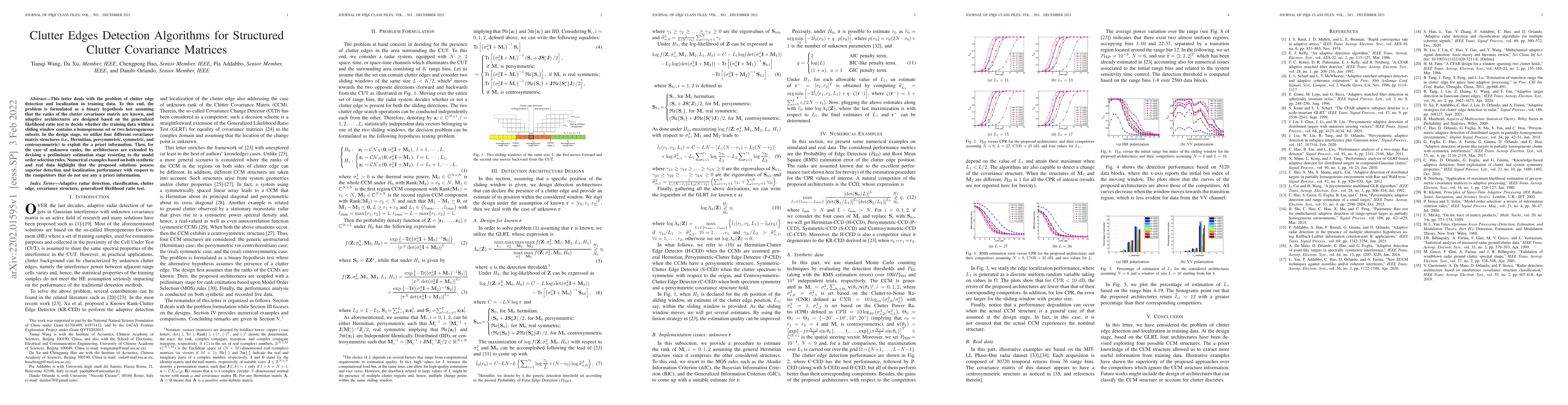 Thumbnail for Clutter Edges Detection Algorithms for Structured Clutter Covariance
  Matrices