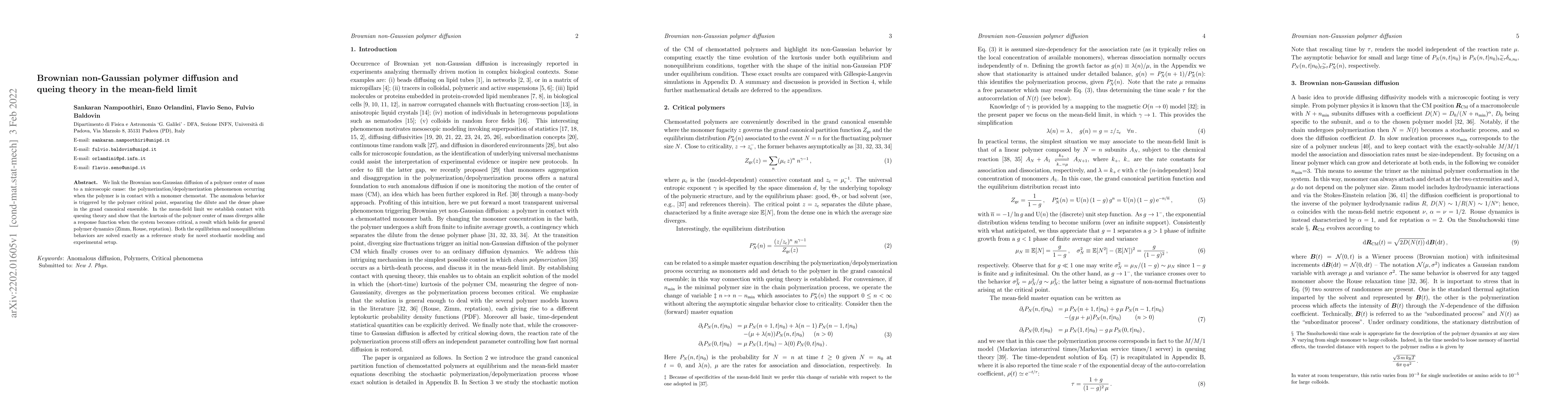 Thumbnail for Brownian non-Gaussian polymer diffusion and queing theory in the
  mean-field limit