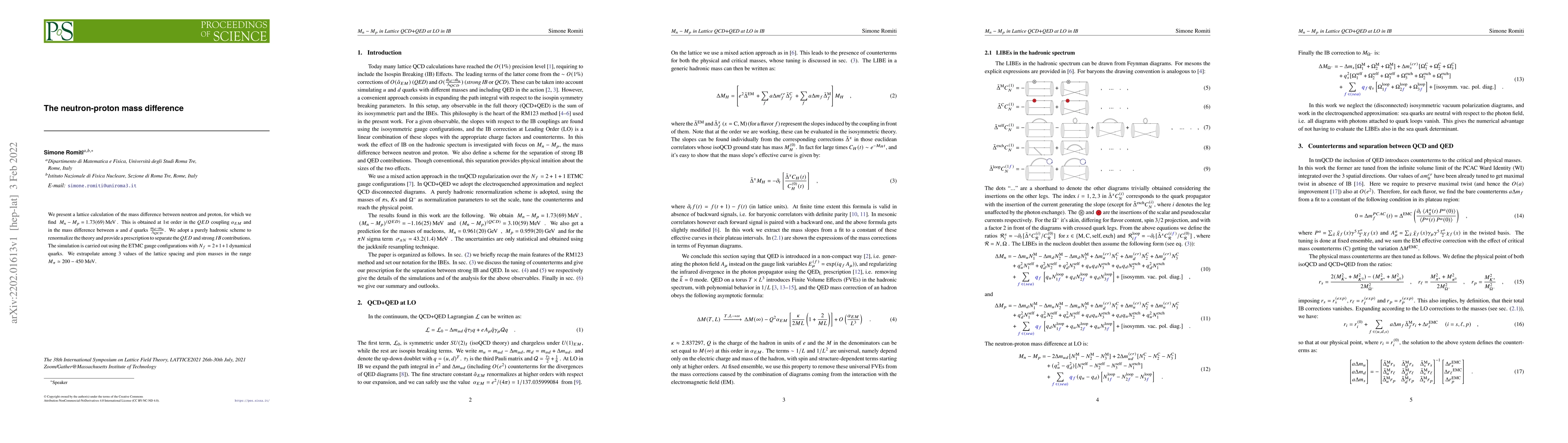 Thumbnail for The neutron-proton mass difference