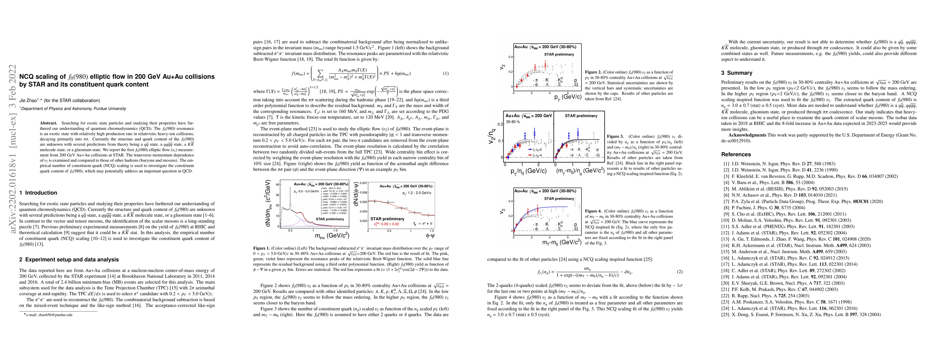 Thumbnail for NCQ scaling of $f_{0}(980)$ elliptic flow in 200 GeV Au+Au collisions by
  STAR and its constituent quark content