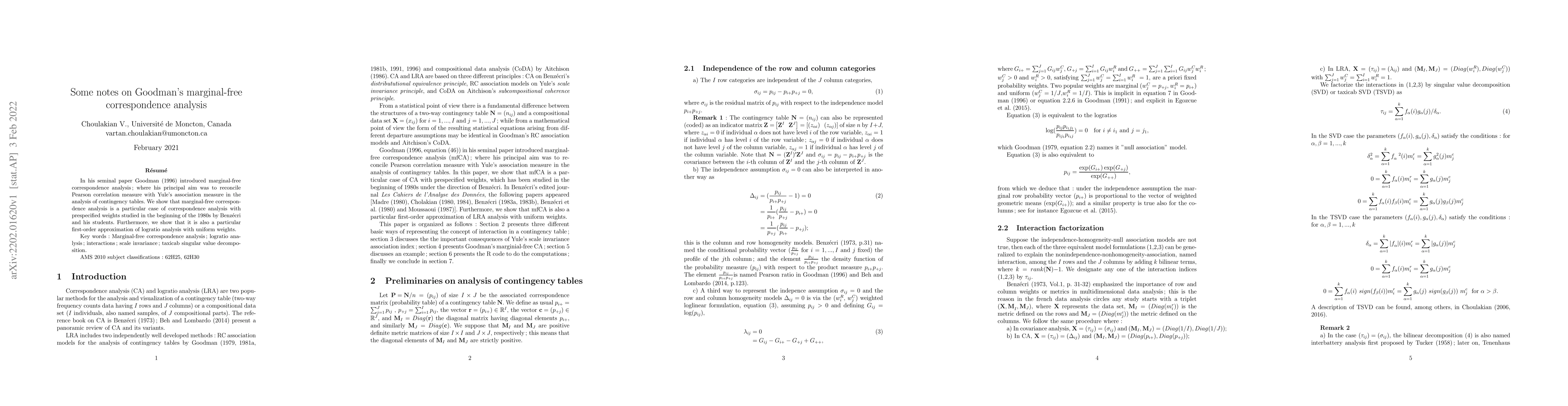 Thumbnail for Some notes on Goodman's marginal-free correspondence analysis
