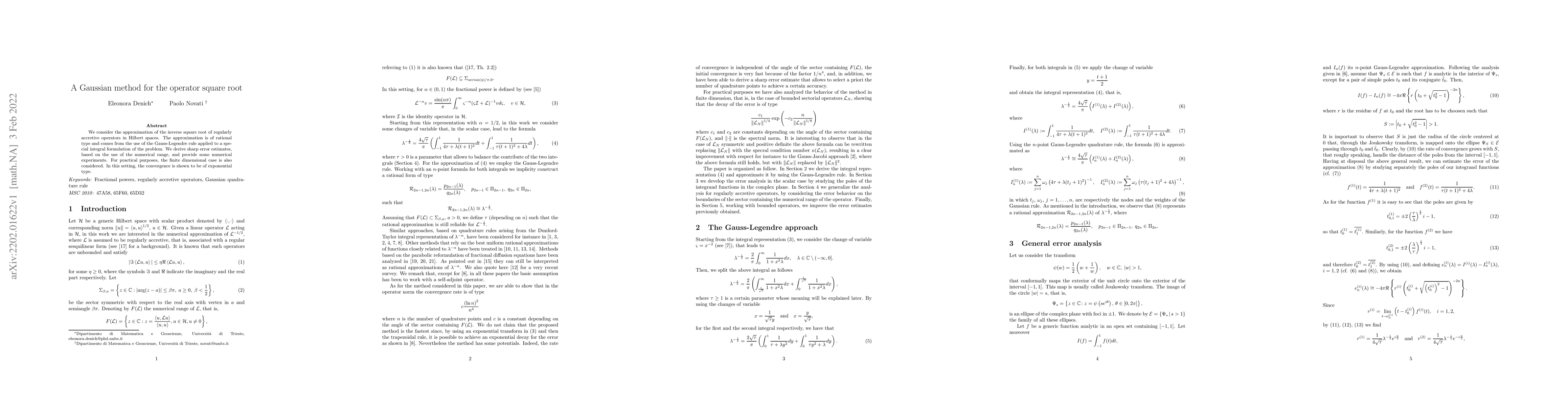 Thumbnail for A Gaussian method for the operator square root