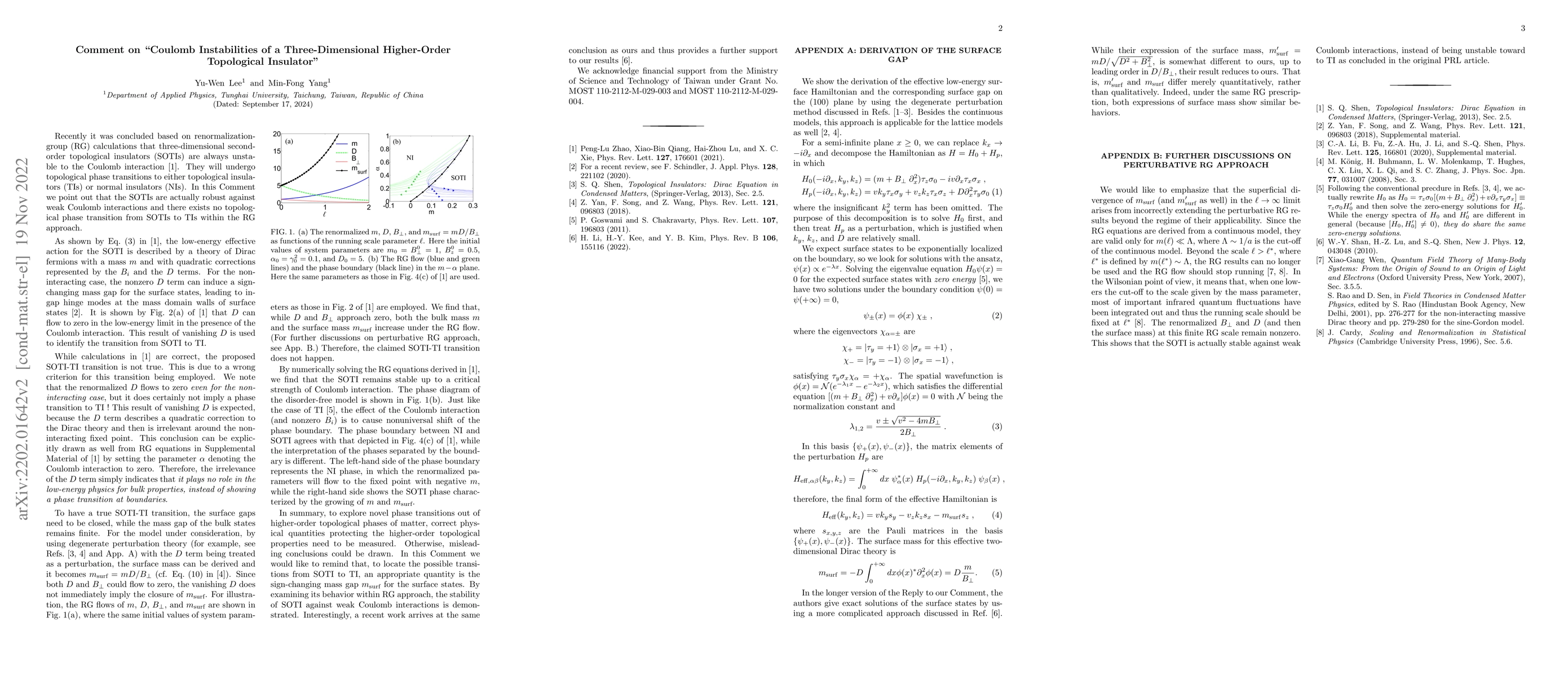 Thumbnail for Comment on "Coulomb Instabilities of a Three-Dimensional Higher-Order
  Topological Insulator"