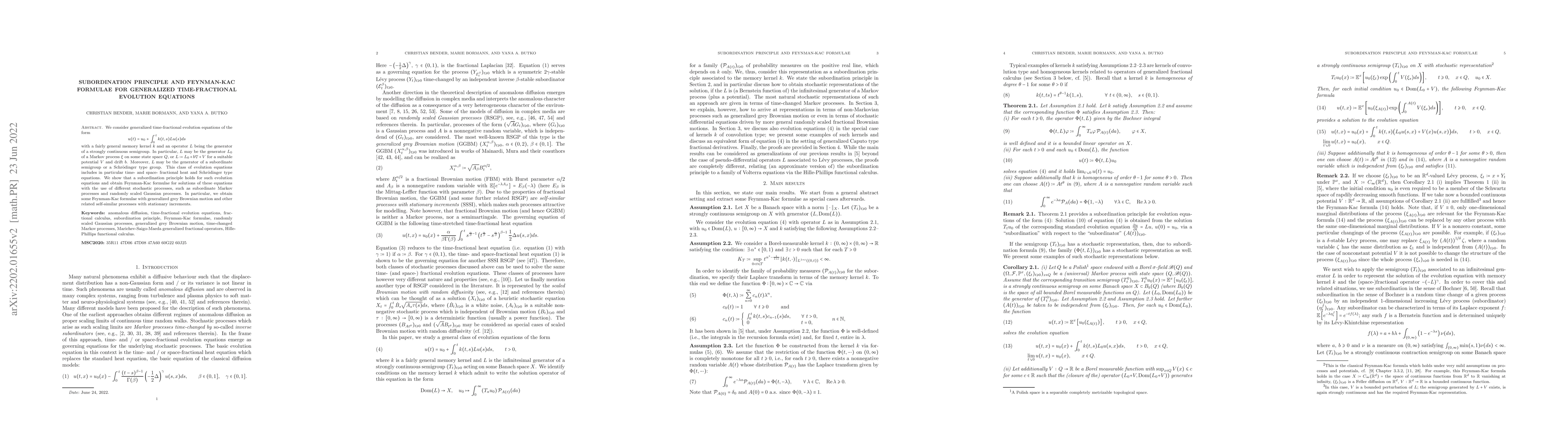 Thumbnail for Subordination principle and Feynman-Kac formulae for generalized
  time-fractional evolution equations