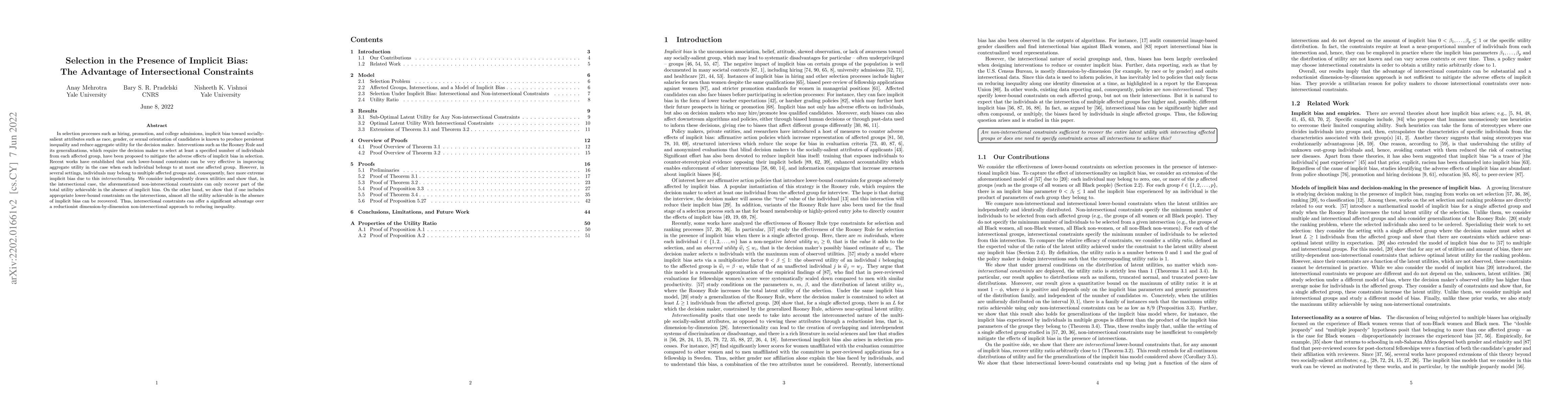 Thumbnail for Selection in the Presence of Implicit Bias: The Advantage of
  Intersectional Constraints