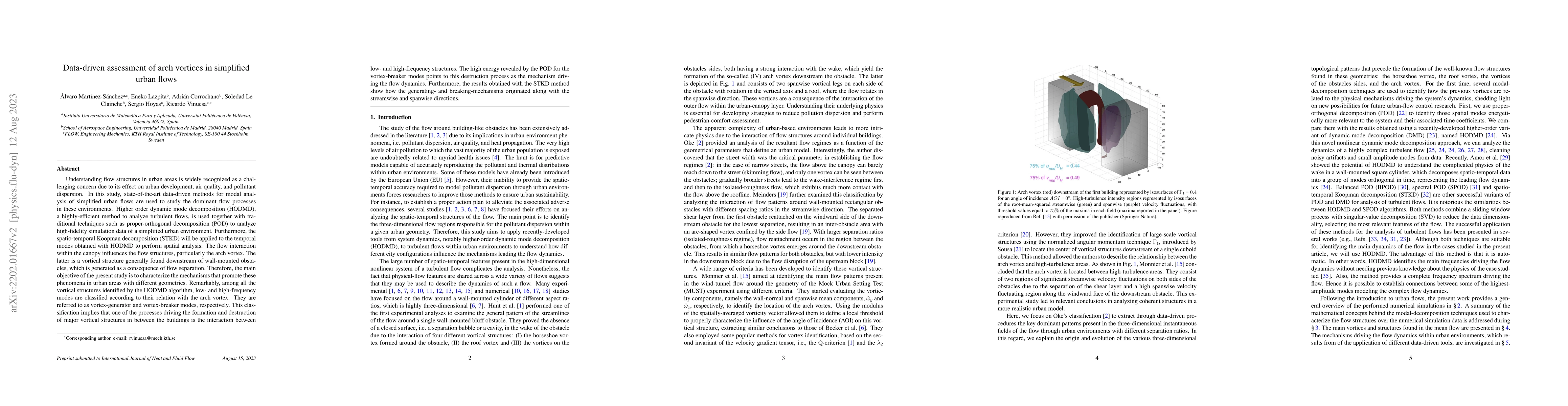 Thumbnail for Data-driven assessment of arch vortices in simplified urban flows