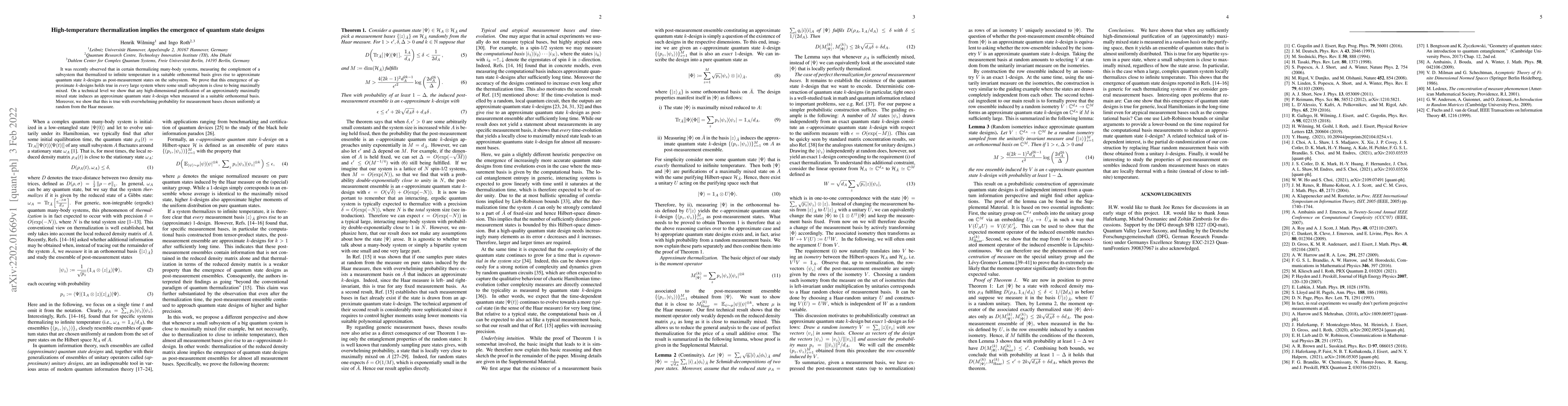 Thumbnail for High-temperature thermalization implies the emergence of quantum state
  designs