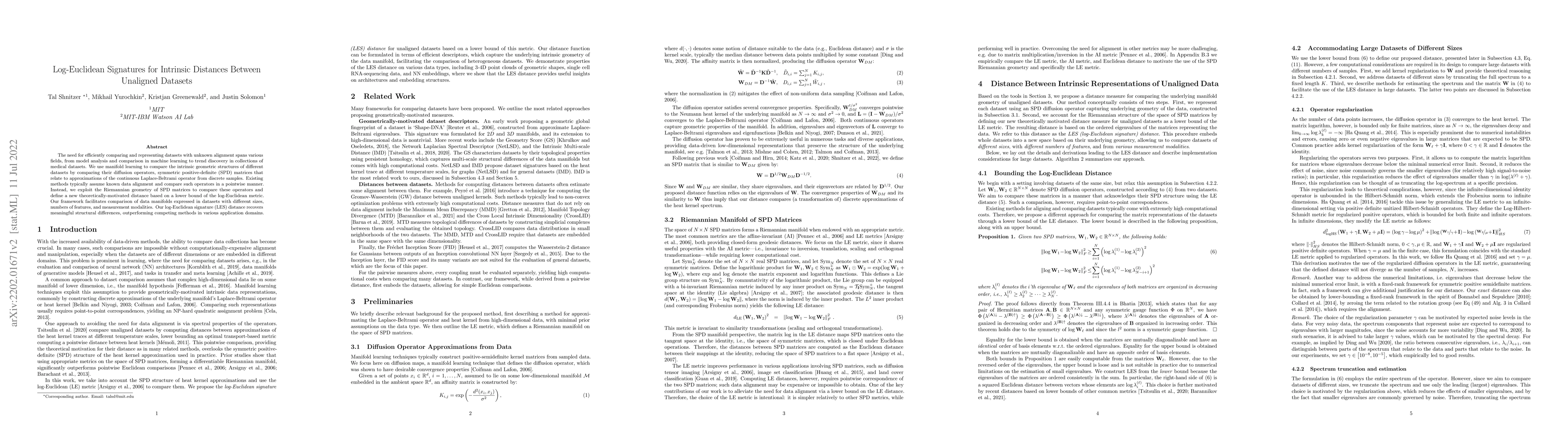 Thumbnail for Log-Euclidean Signatures for Intrinsic Distances Between Unaligned
  Datasets