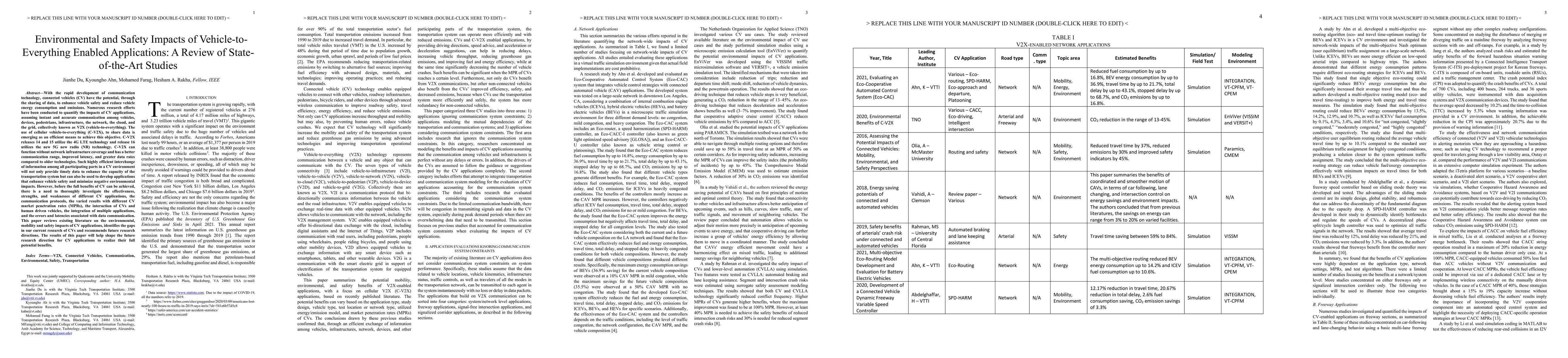 Thumbnail for Environmental and Safety Impacts of Vehicle-to-Everything Enabled
  Applications: A Review of State-of-the-Art Studies