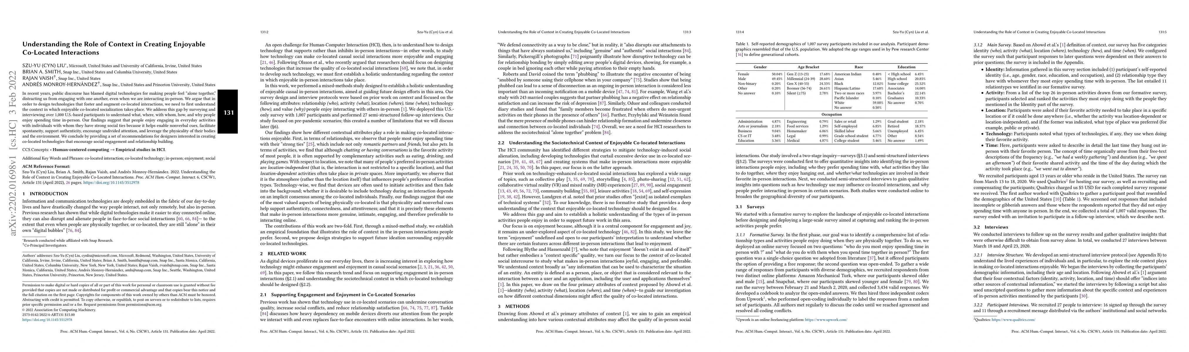 Thumbnail for Understanding the Role of Context in Creating Enjoyable Co-Located
  Interactions