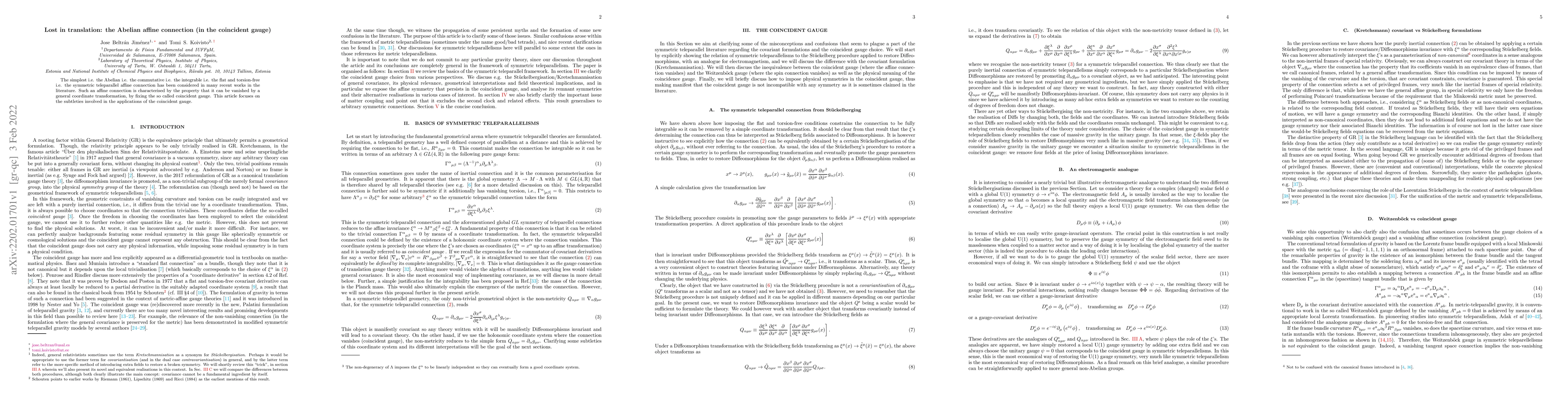Thumbnail for Lost in translation: the Abelian affine connection (in the coincident
  gauge)
