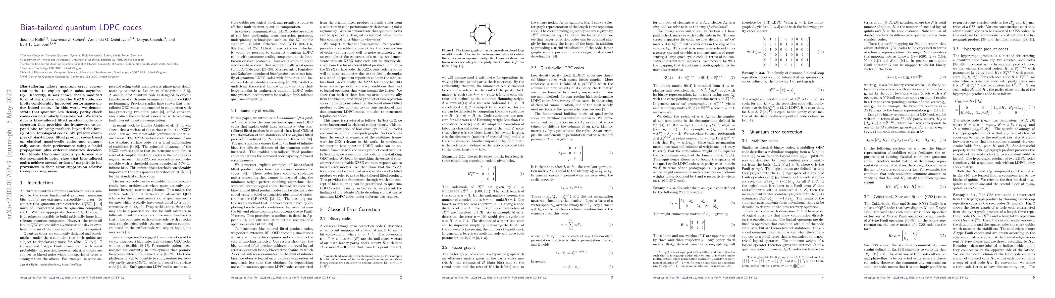 Thumbnail for Bias-tailored quantum LDPC codes