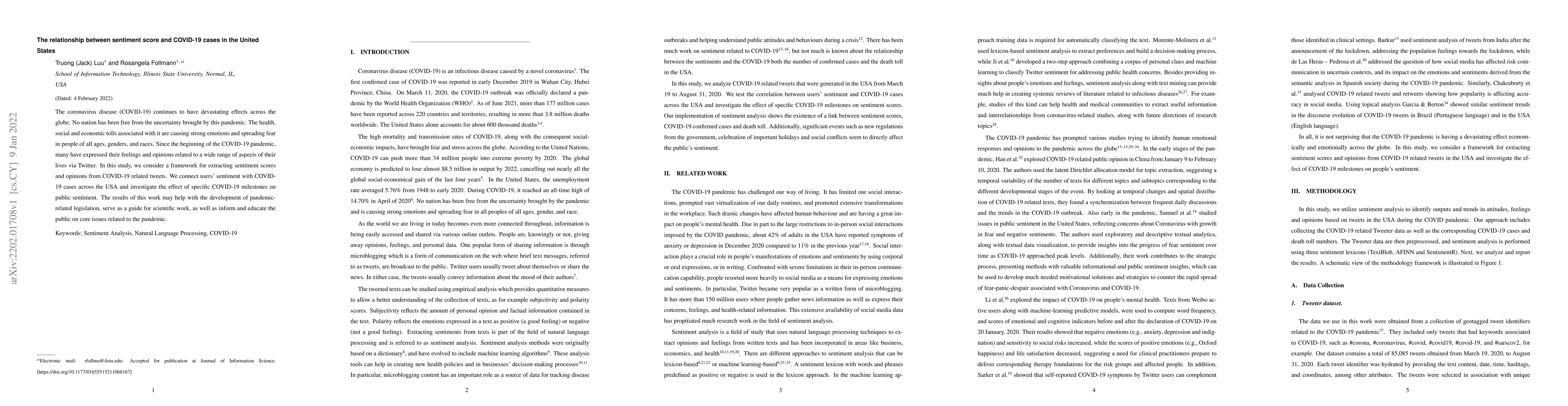 Thumbnail for The relationship between sentiment score and COVID-19 cases in the
  United States