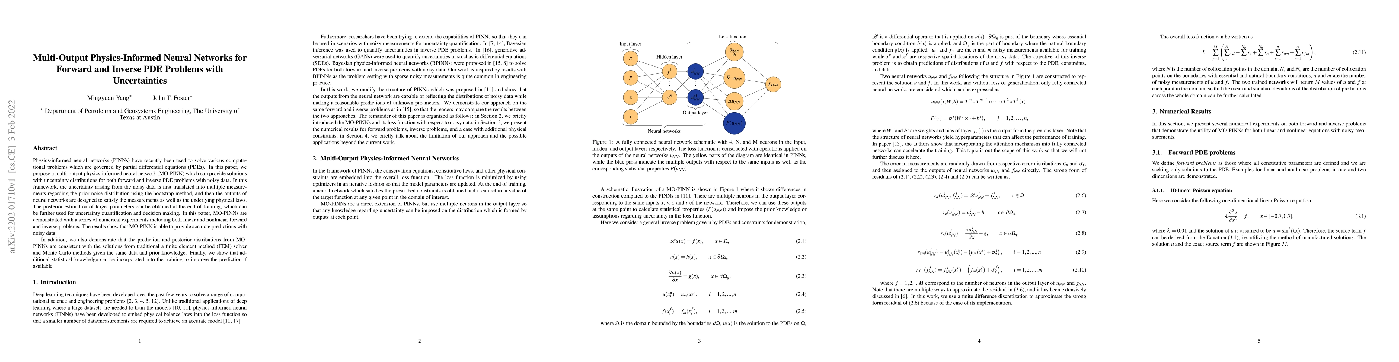 Thumbnail for Multi-Output Physics-Informed Neural Networks for Forward and Inverse
  PDE Problems with Uncertainties