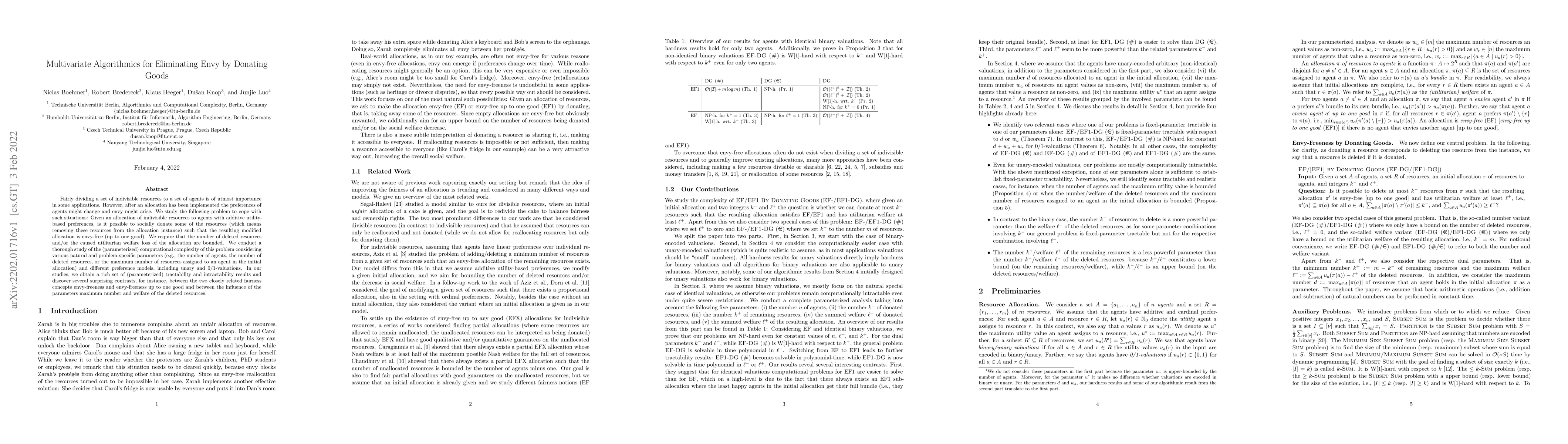 Thumbnail for Multivariate Algorithmics for Eliminating Envy by Donating Goods