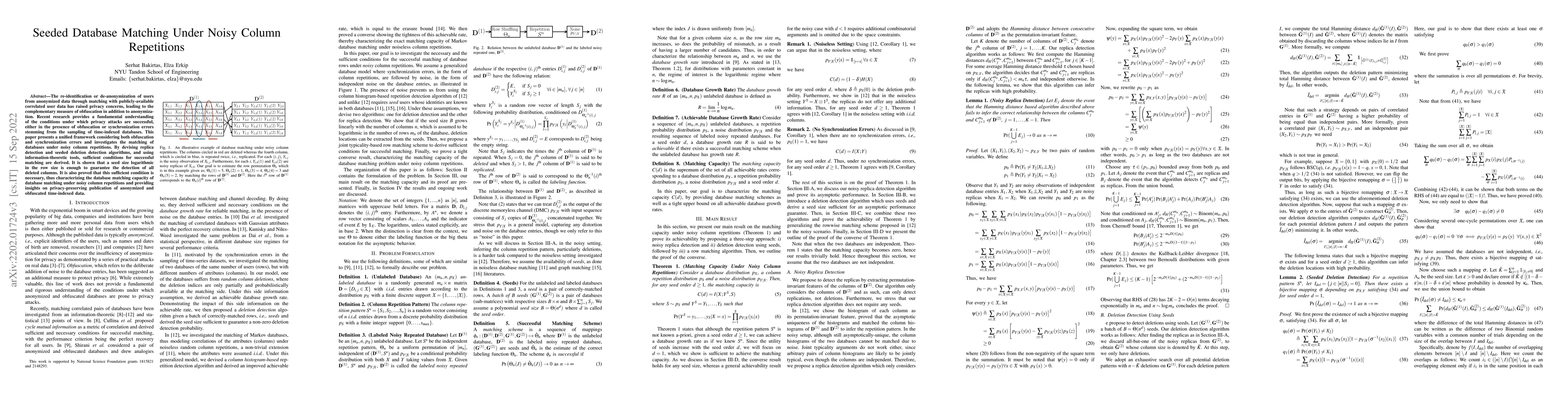 Thumbnail for Seeded Database Matching Under Noisy Column Repetitions