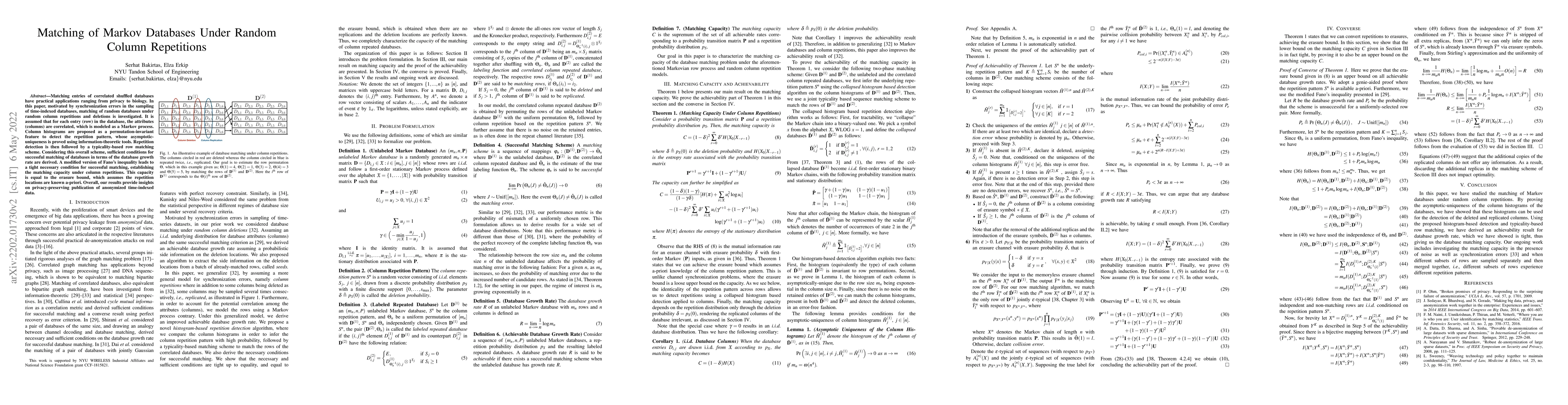 Thumbnail for Matching of Markov Databases Under Random Column Repetitions