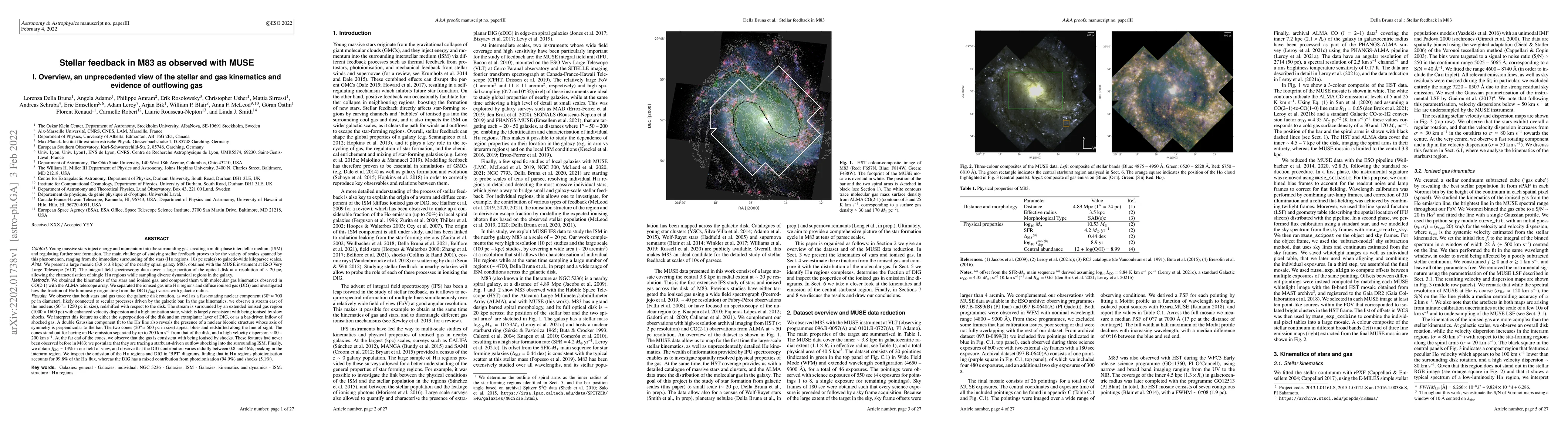 Thumbnail for Stellar feedback in M83 as observed with MUSE -- I. Overview, an
  unprecedented view of the stellar and gas kinematics and evidence of
  outflowing gas
