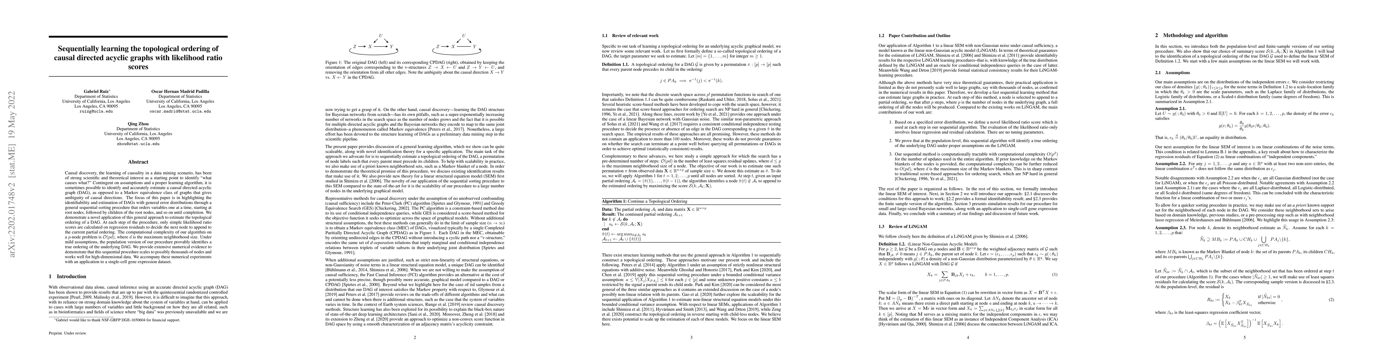 Thumbnail for Sequentially learning the topological ordering of causal directed
  acyclic graphs with likelihood ratio scores