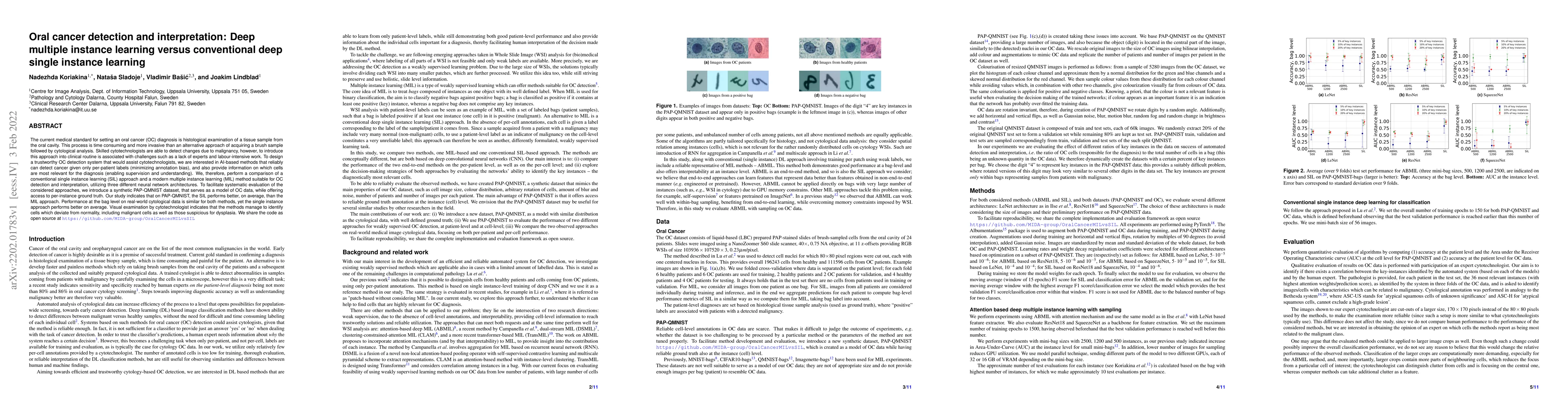 Thumbnail for Oral cancer detection and interpretation: Deep multiple instance
  learning versus conventional deep single instance learning