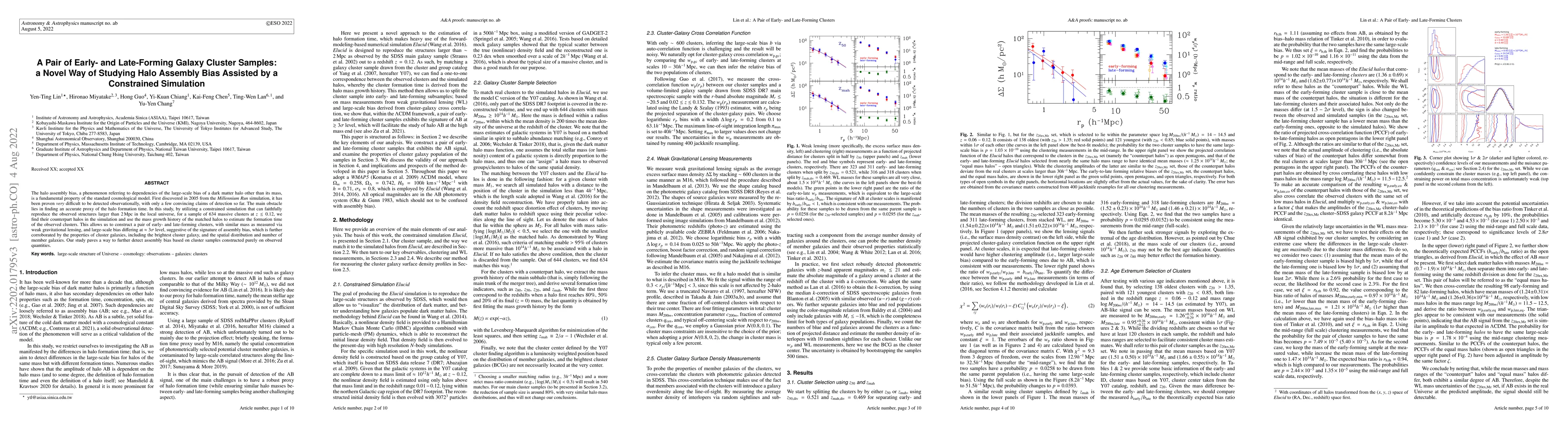 Thumbnail for A Pair of Early- and Late-Forming Galaxy Cluster Samples: a Novel Way of
  Studying Halo Assembly Bias Assisted by a Constrained Simulation