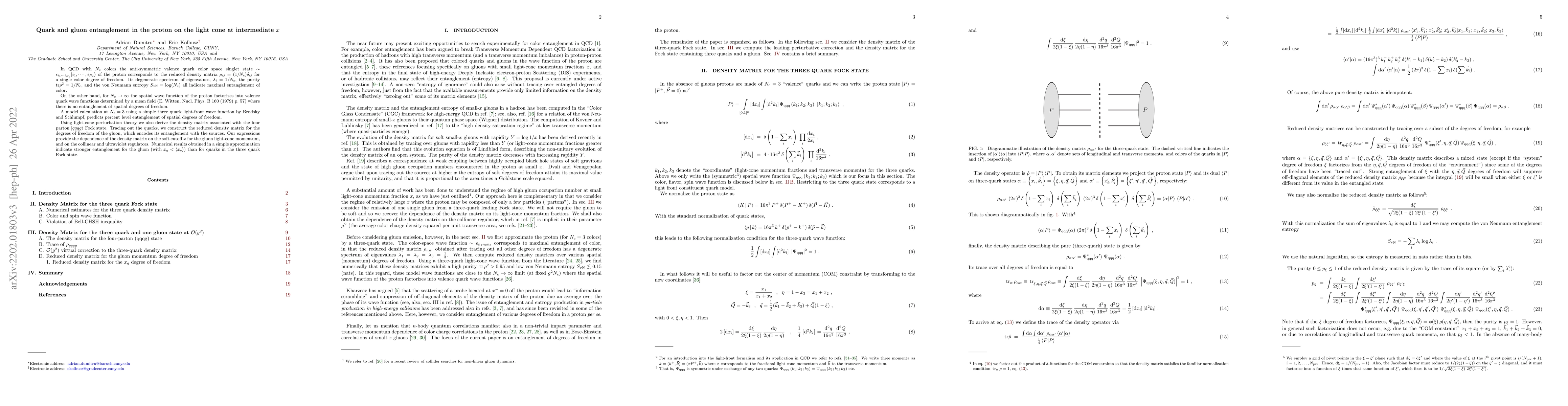 Thumbnail for Quark and gluon entanglement in the proton on the light cone at
  intermediate $x$