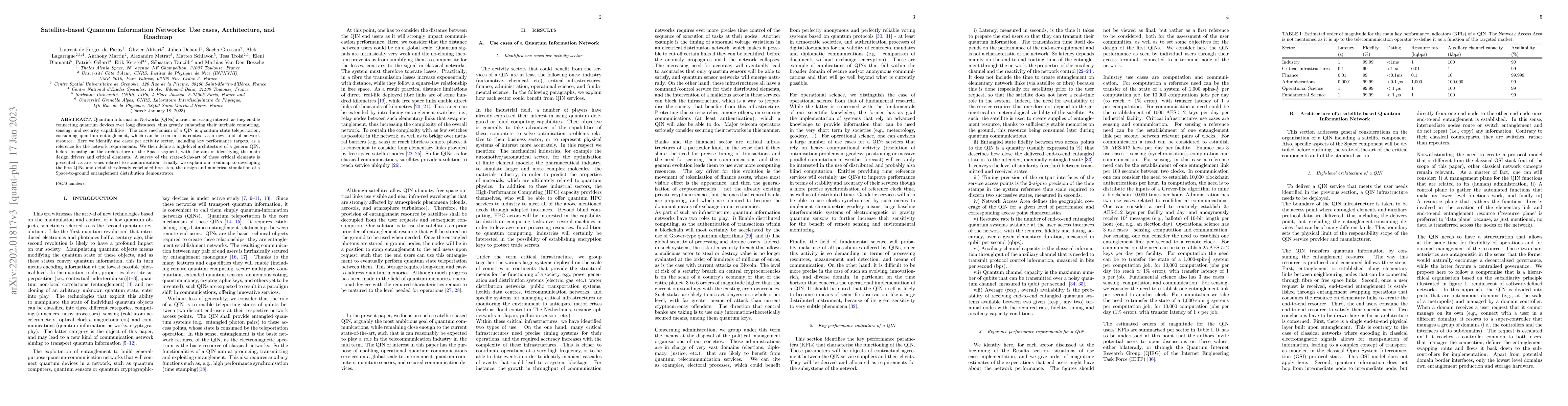 Thumbnail for Satellite-based Quantum Information Networks: Use cases, Architecture,
  and Roadmap