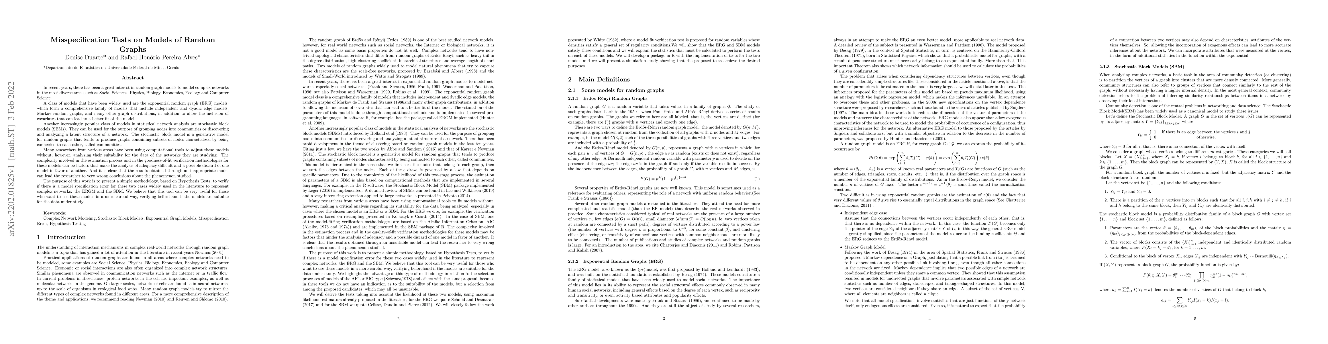 Thumbnail for Misspecification Tests on Models of Random Graphs