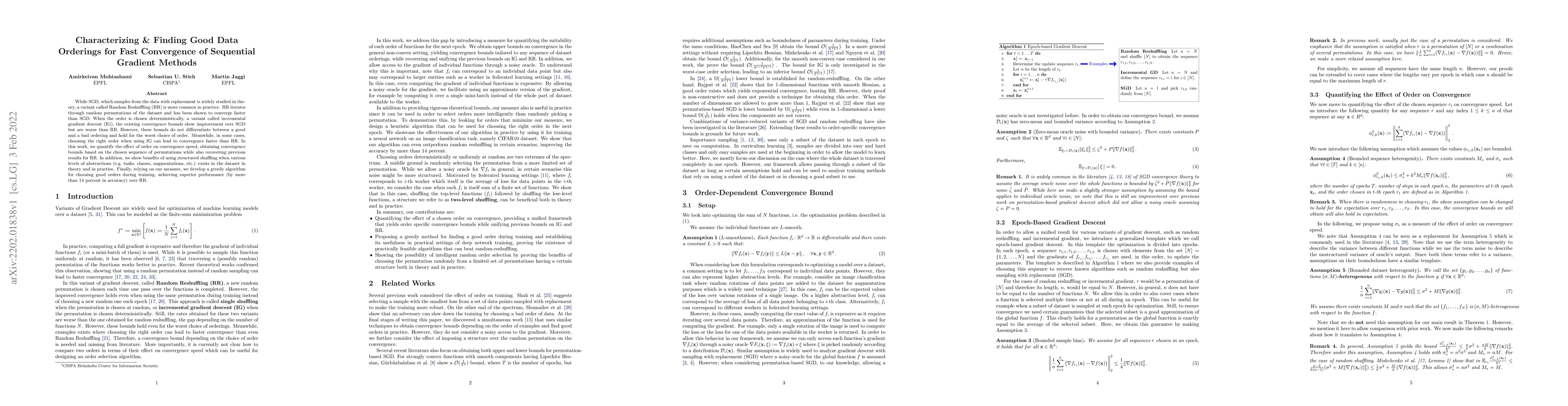 Thumbnail for Characterizing & Finding Good Data Orderings for Fast Convergence of
  Sequential Gradient Methods