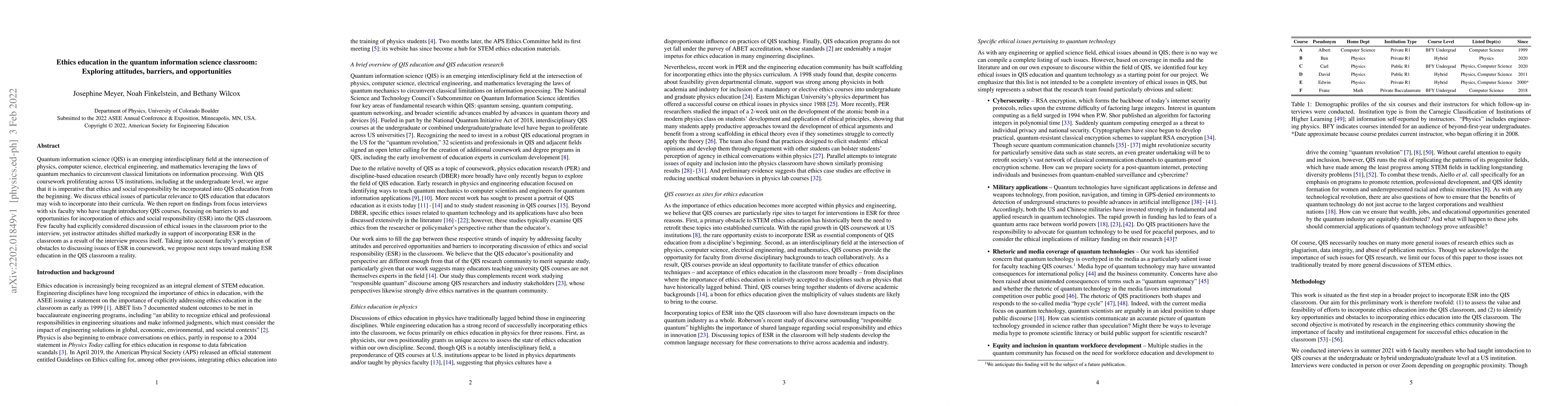 Thumbnail for Ethics education in the quantum information science classroom: Exploring
  attitudes, barriers, and opportunities