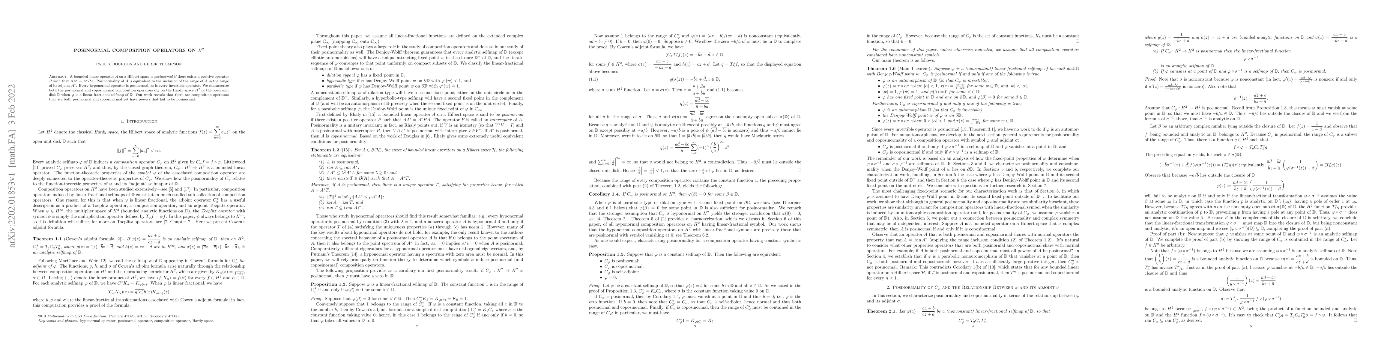 Thumbnail for Posinormal Composition Operators on $H^2$