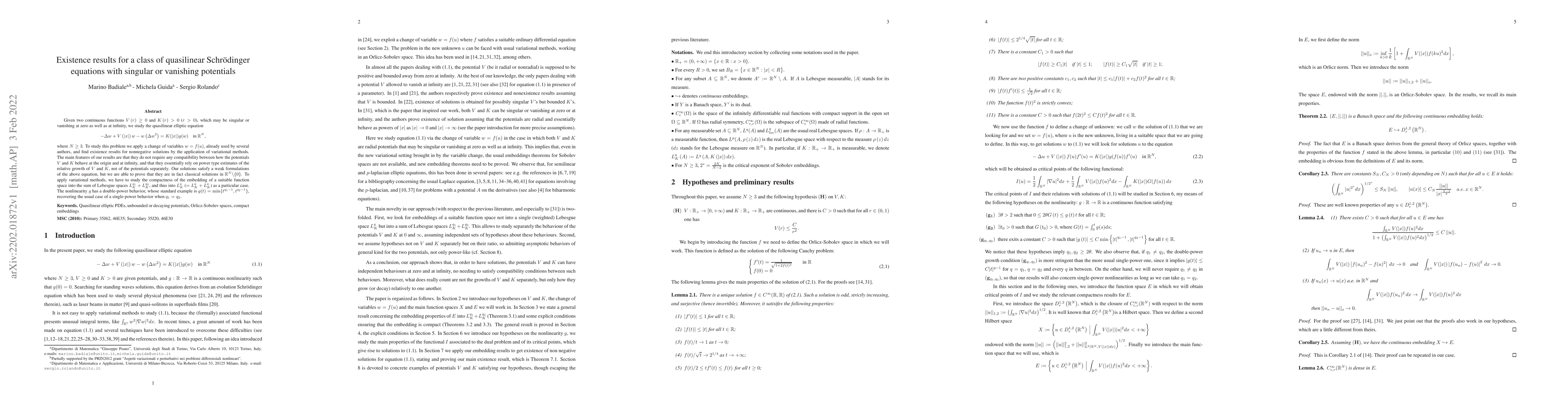 Thumbnail for Existence results for a class of quasilinear Schr\"odinger equations
  with singular or vanishing potentials