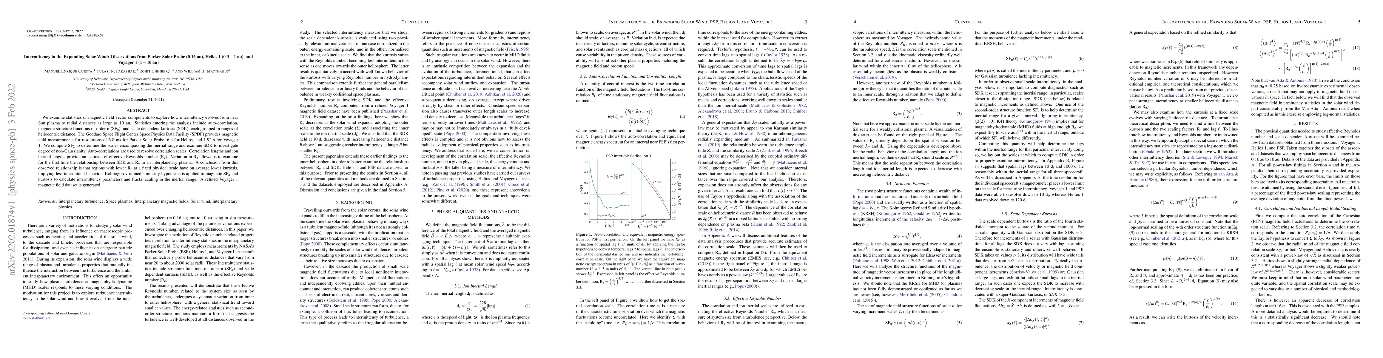 Thumbnail for Intermittency in the Expanding Solar Wind: Observations from Parker
  Solar Probe (0.16au), Helios 1 (0.3-1au), and Voyager 1 (1-10au)