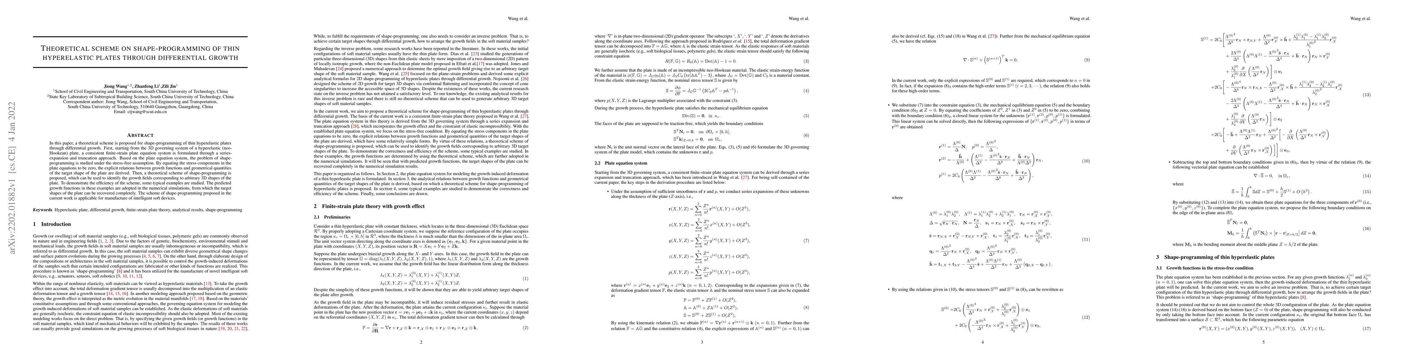 Thumbnail for Theoretical scheme on shape-programming of thin hyperelastic plates
  through differential growth
