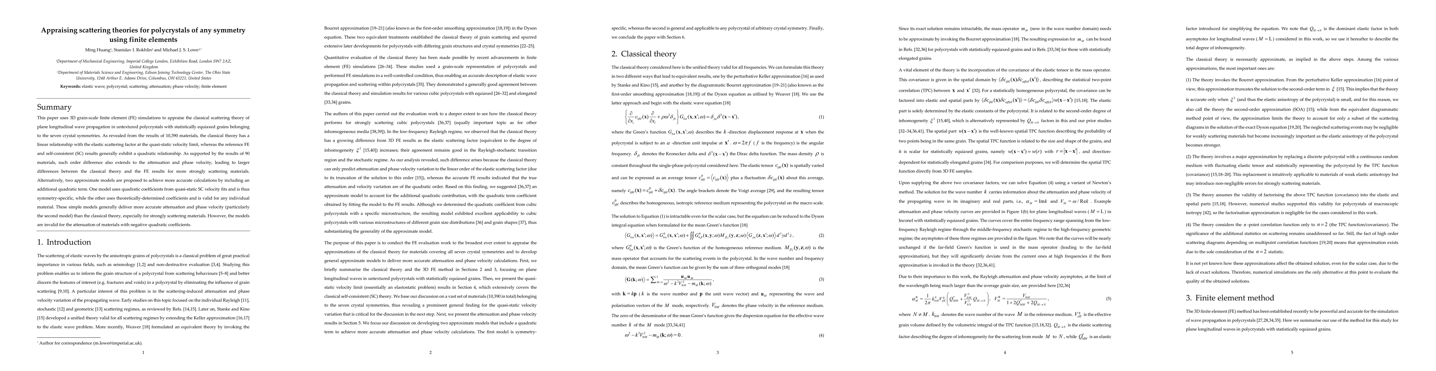 Thumbnail for Appraising scattering theories for polycrystals of any symmetry using
  finite elements