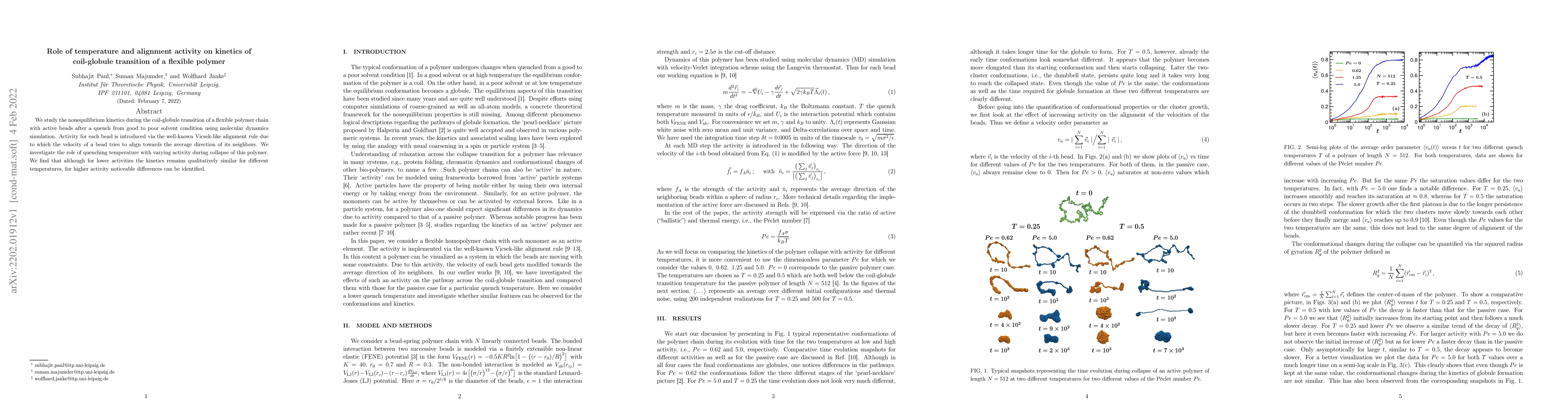 Thumbnail for Role of temperature and alignment activity on kinetics of coil-globule
  transition of a flexible polymer