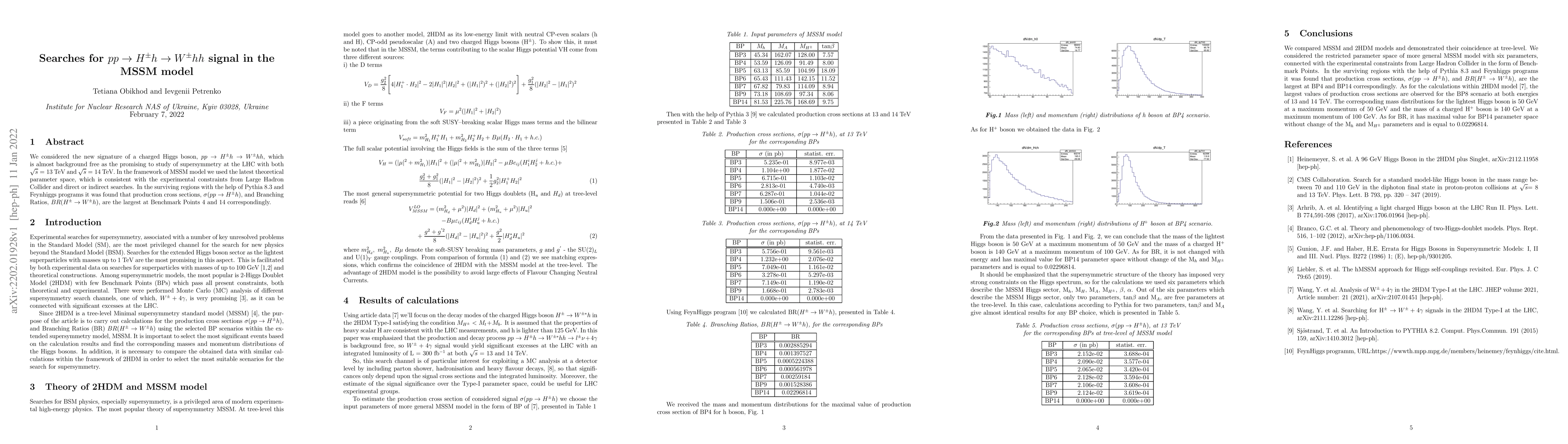 Thumbnail for Searches for $pp\rightarrow H^{\pm}h\rightarrow W^{\pm}hh$ signal in the
  MSSM model
