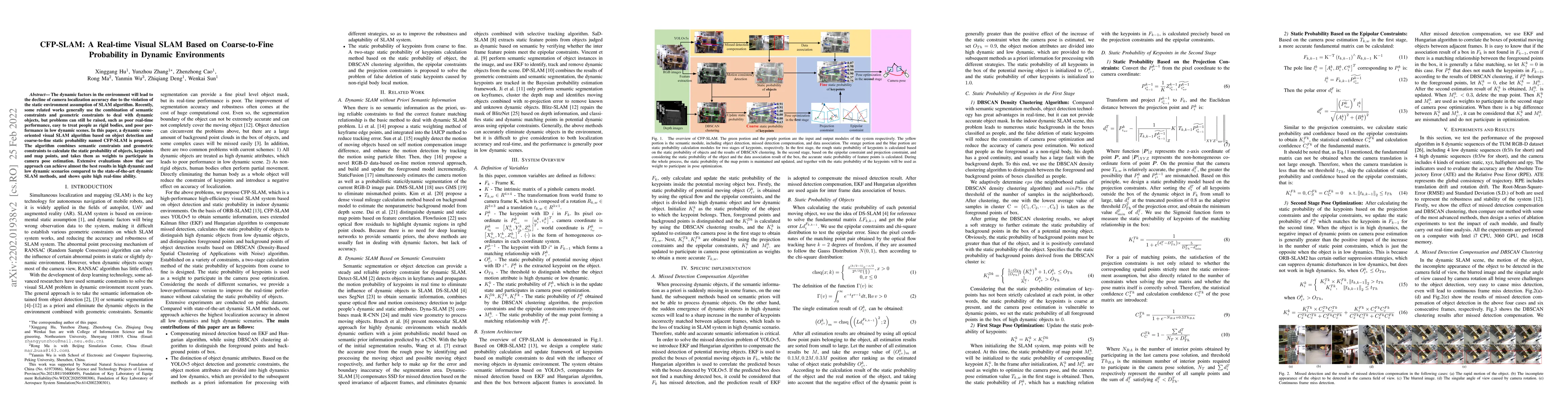 Thumbnail for CFP-SLAM: A Real-time Visual SLAM Based on Coarse-to-Fine Probability in
  Dynamic Environments
