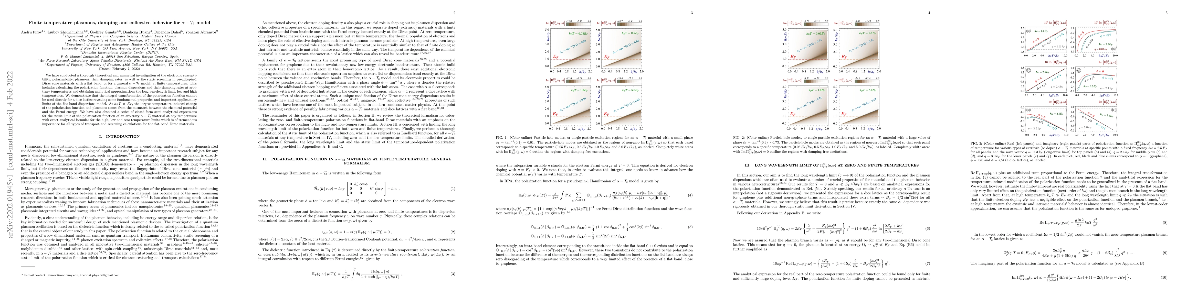 Thumbnail for Finite-temperature plasmons, damping and collective behavior for
  $\alpha-\mathcal{T}_3$ model