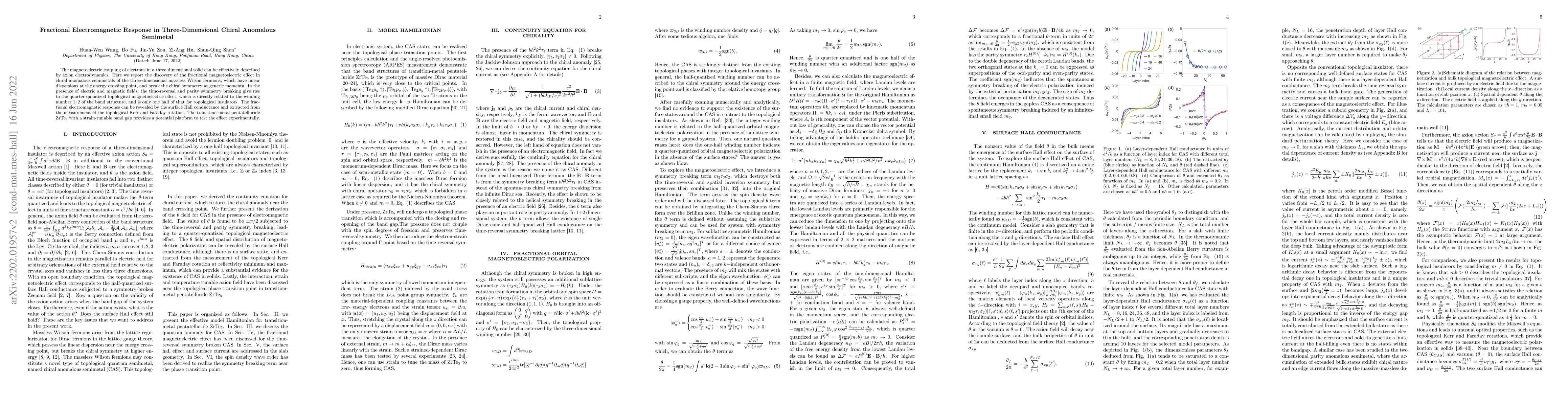 Thumbnail for Fractional Electromagnetic Response in Three-Dimensional Chiral
  Anomalous Semimetal