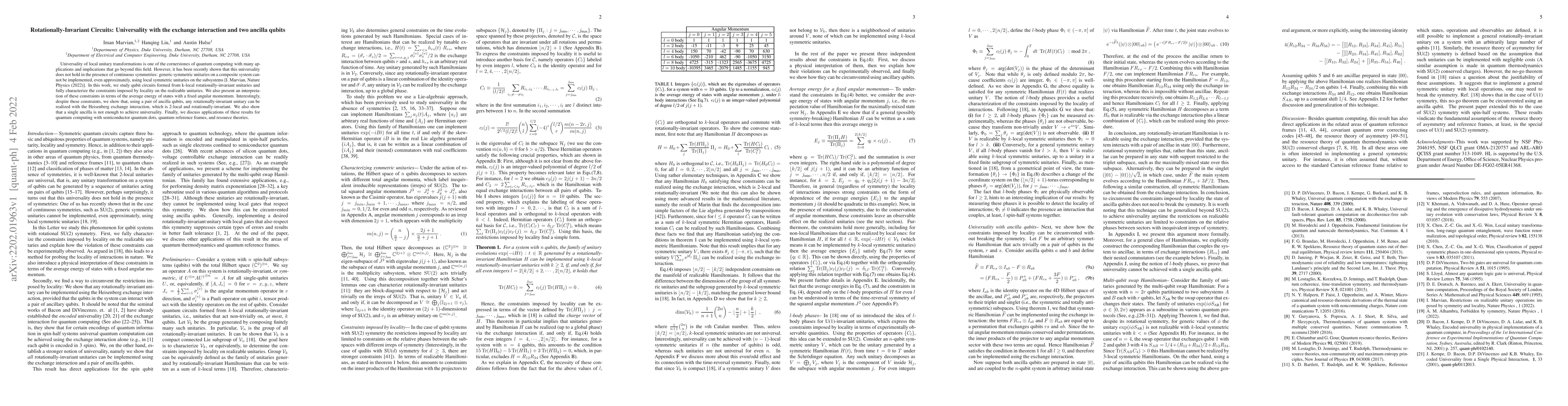 Thumbnail for Rotationally-Invariant Circuits: Universality with the exchange
  interaction and two ancilla qubits