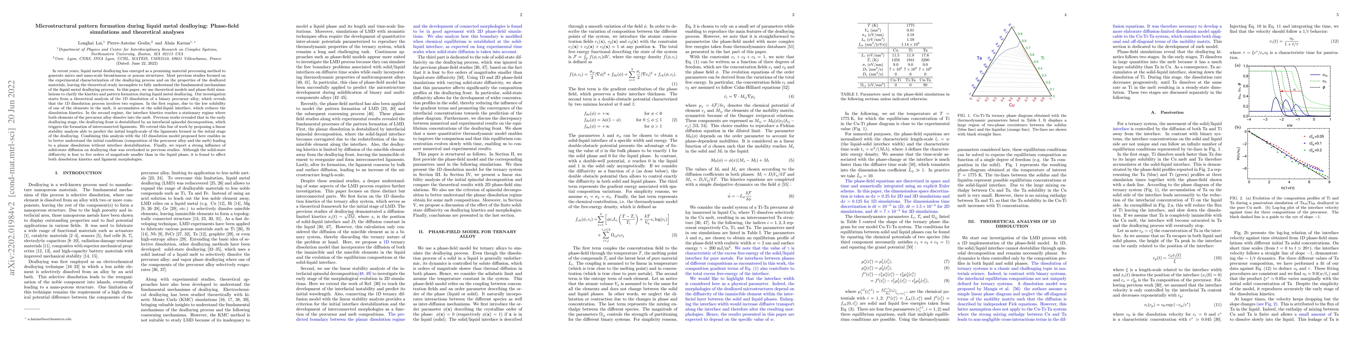 Thumbnail for Microstructural pattern formation during liquid metal dealloying:
  Phase-field simulations and theoretical analyses