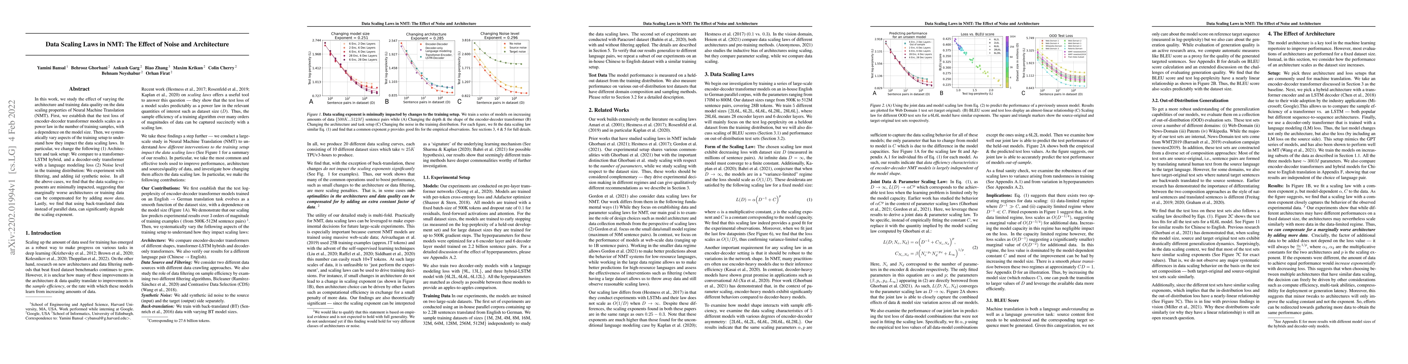 Thumbnail for Data Scaling Laws in NMT: The Effect of Noise and Architecture